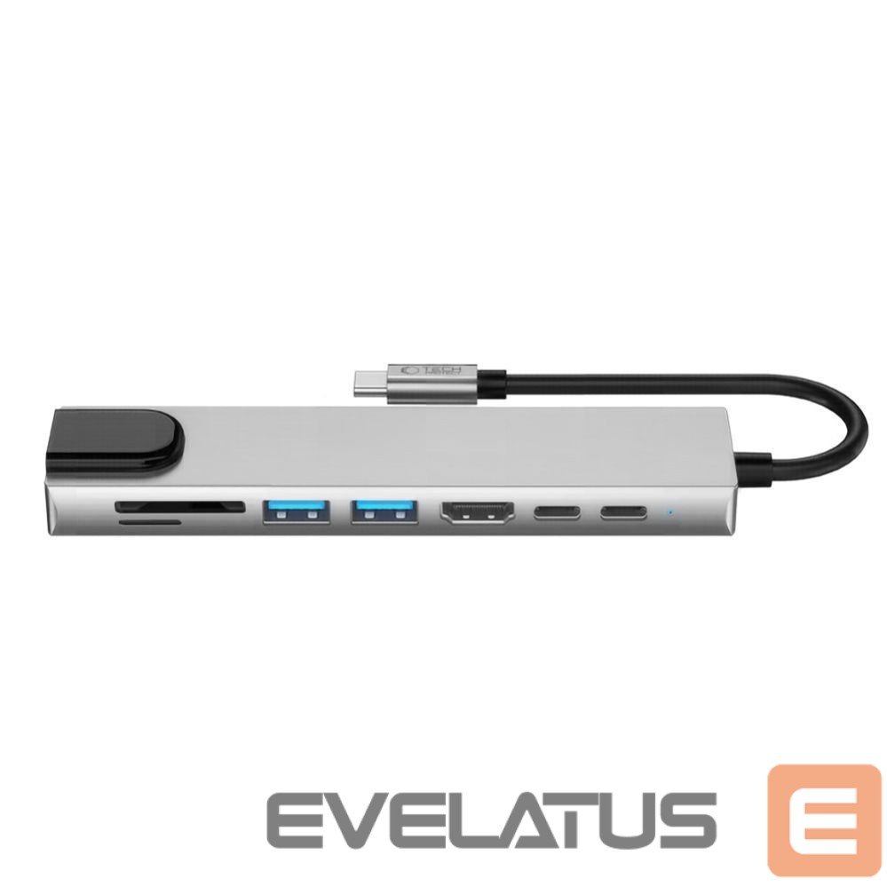 Kitos prekės Tech-Protect Tech-Protect HB09 USB hub 8in1 TYPE-C + USB-A 3.0 + USB-C 3.0 + HDMI 4K 60HZ + SD/TF + PD100W + RJ45 1000 MB/S - gray