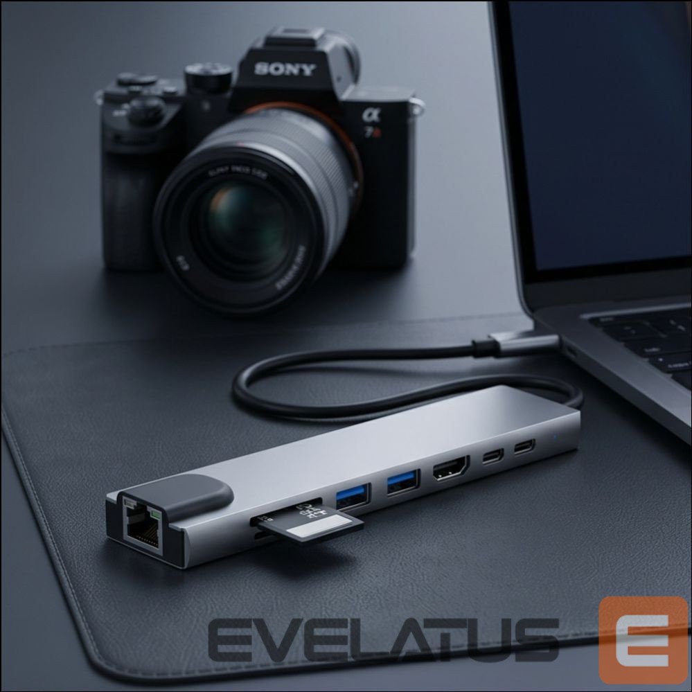 Kitos prekės Tech-Protect Tech-Protect HB09 USB hub 8in1 TYPE-C + USB-A 3.0 + USB-C 3.0 + HDMI 4K 60HZ + SD/TF + PD100W + RJ45 1000 MB/S - gray