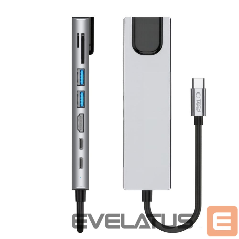 Kitos prekės Tech-Protect Tech-Protect HB09 USB hub 8in1 TYPE-C + USB-A 3.0 + USB-C 3.0 + HDMI 4K 60HZ + SD/TF + PD100W + RJ45 1000 MB/S - gray