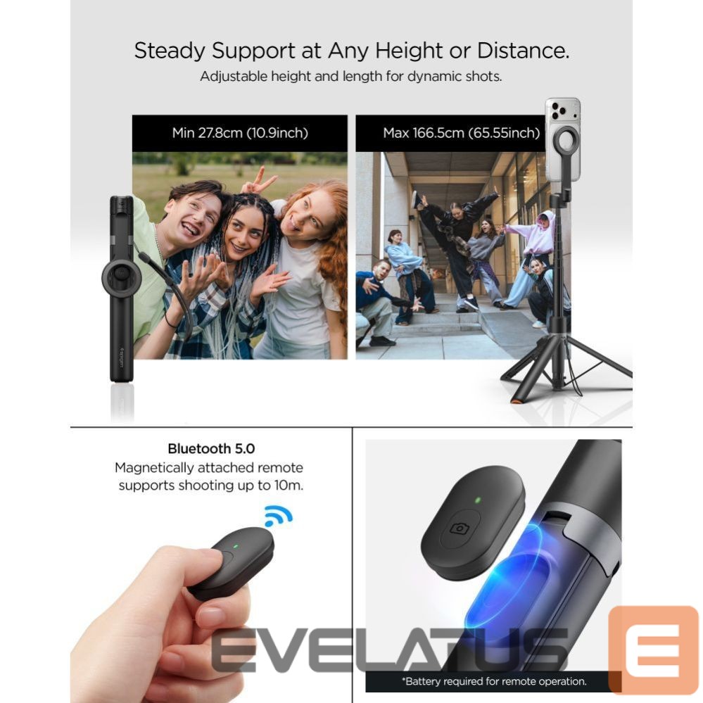 Kitos prekės Spigen Spigen S582W Bluetooth Selfie Stick - Black