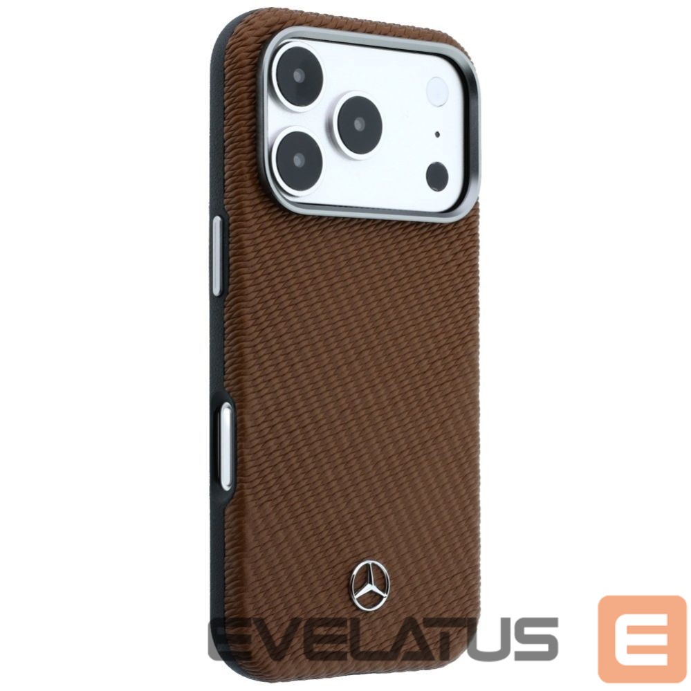 Kitos prekės Mercedes-Benz Mercedes Leather Semi Wrap Wood Effect MagSafe case for iPhone 17 Pro - brown