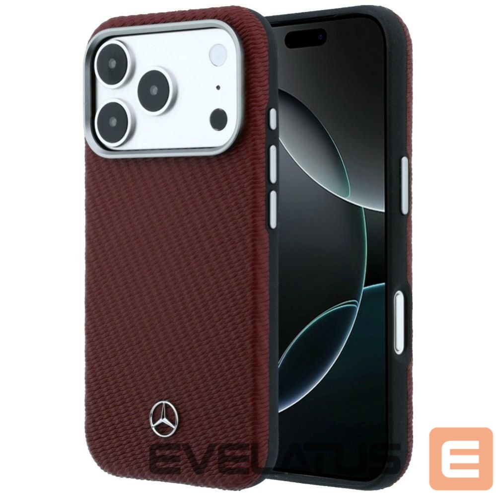 Kitos prekės Mercedes-Benz Mercedes Leather Semi Wrap Wood Effect MagSafe Case for iPhone 17 Pro Max - Red