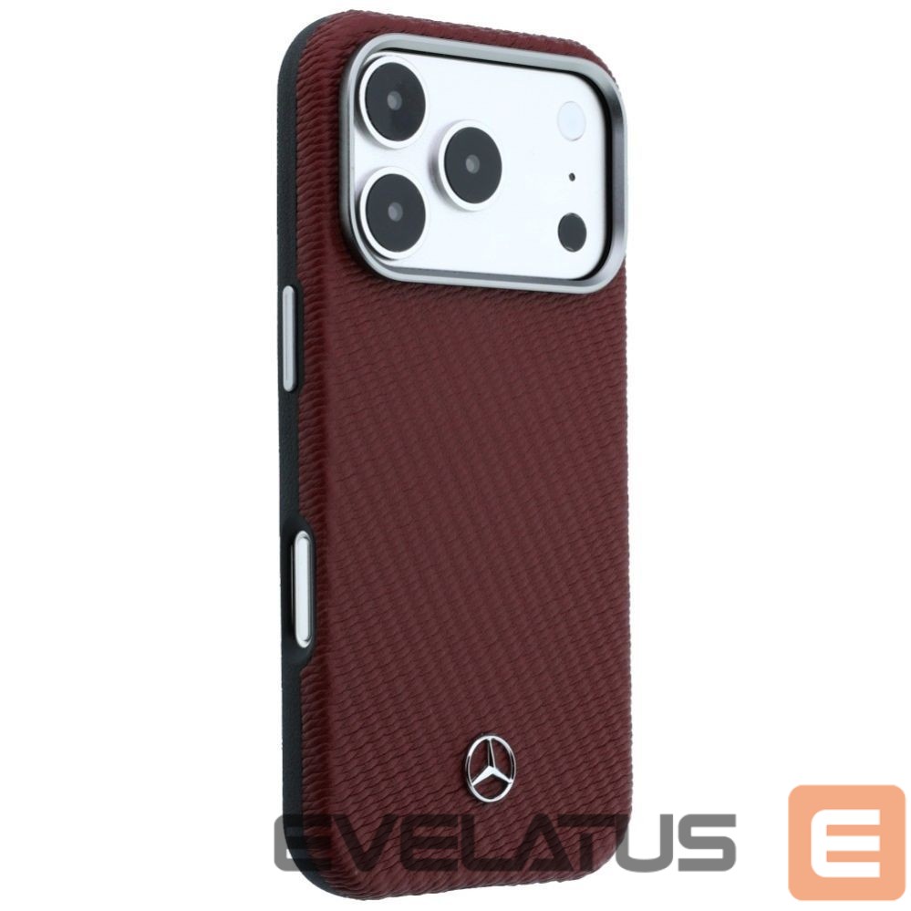 Kitos prekės Mercedes-Benz Mercedes Leather Semi Wrap Wood Effect MagSafe Case for iPhone 17 Pro Max - Red