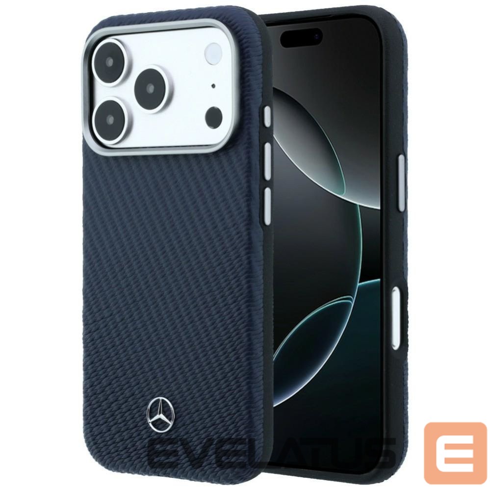 Kitos prekės Mercedes-Benz Mercedes Leather Semi Wrap Wood Effect MagSafe Case for iPhone 17 Pro Max - Navy Blue