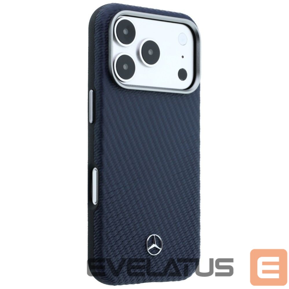 Kitos prekės Mercedes-Benz Mercedes Leather Semi Wrap Wood Effect MagSafe Case for iPhone 17 Pro Max - Navy Blue