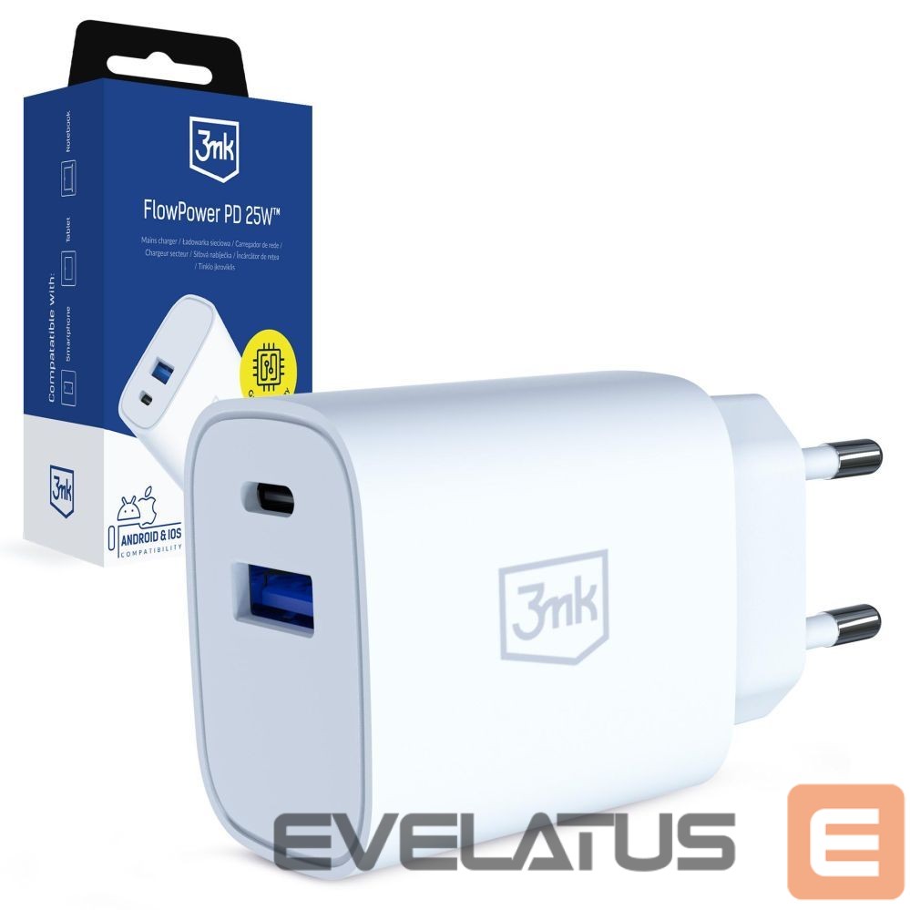 Kitos prekės 3MK 3mk FlowPower 25W 1A1C PD QC4+ Wall Charger - White