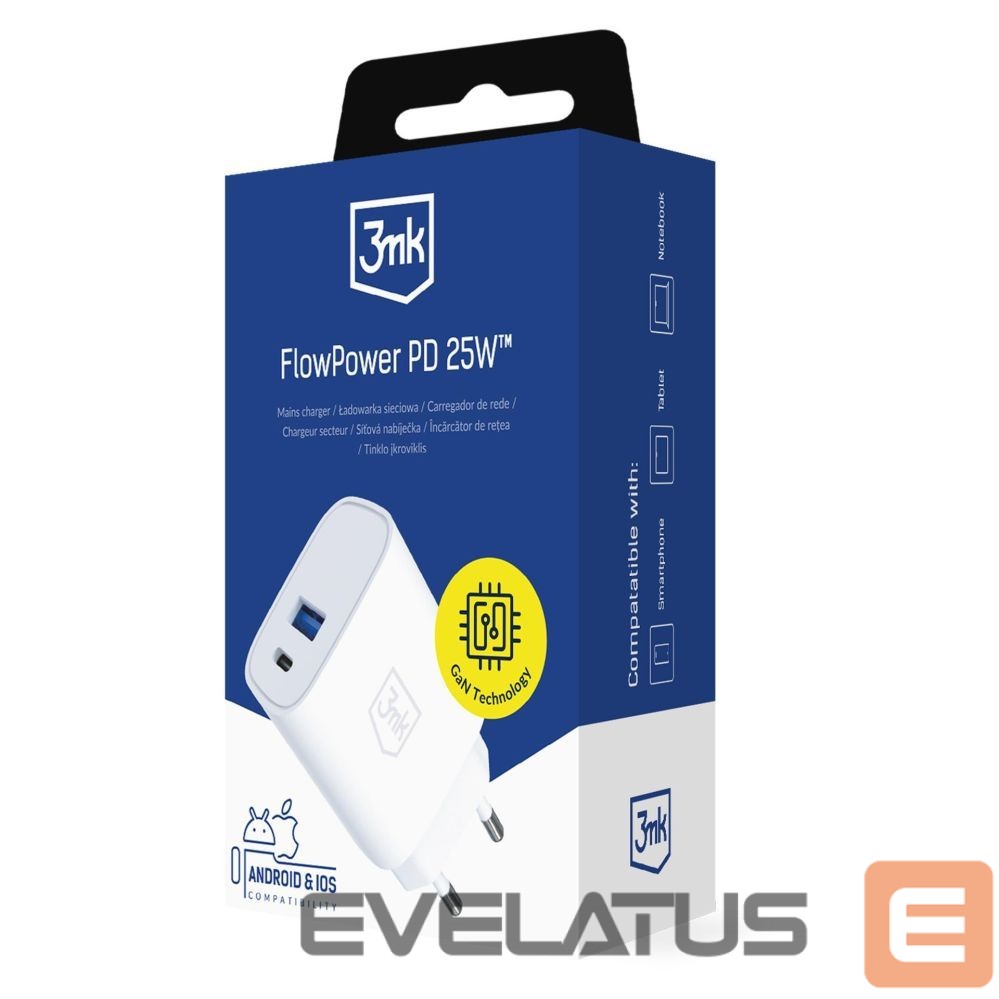 Kitos prekės 3MK 3mk FlowPower 25W 1A1C PD QC4+ Wall Charger - White