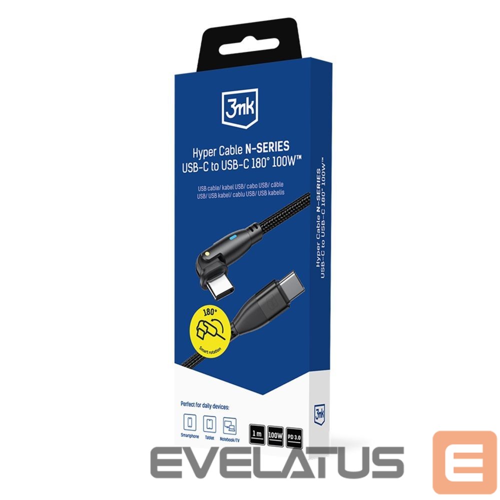 Kitos prekės 3MK 3mk Hyper Cable N-SERIES USB-C / USB-C 1m PD 3.0 QC 3.0 20V / 5A 100W - black