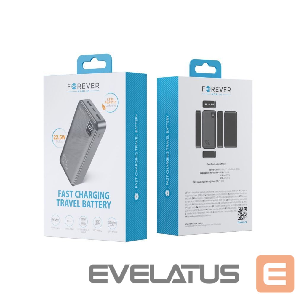 Išorinė baterija Forever Forever power bank TB-300L PD QC 22,5W 20000 mAh black