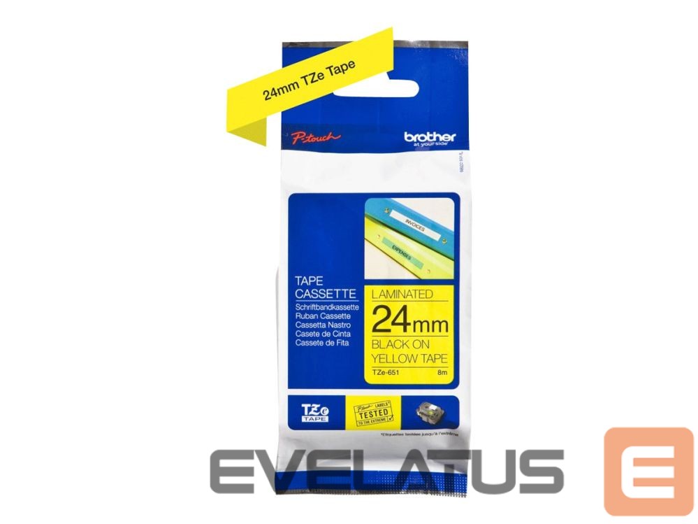 Eksploatacinės medžiagos spausdintuvams Brother | TZe-651 Laminated Tape | Black On Yellow | TZe | 8 m | 2.4 cm