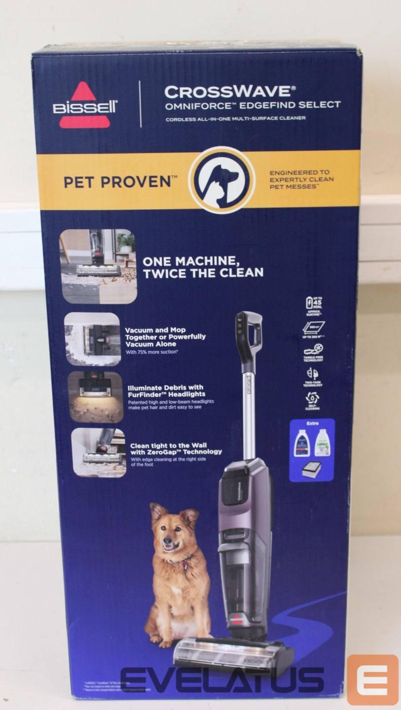 Dulkių siurblys Bissell SALE OUT. All-in One Multi-Surface Cleaner | CrossWave OmniForce EdgeFind Select | Cordless operating | Washing function | 25.9 V | Operating time (max) 45 min | Black/Silver | Warranty 24 month(s) | UNPACKED, SCRATCHES, MISSING INNER PACKAGING