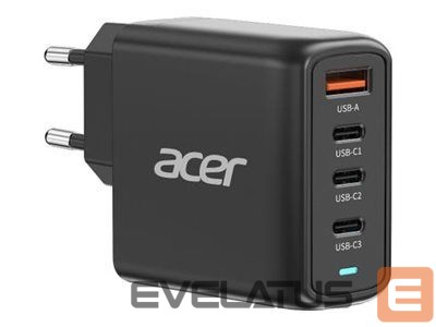 Valdiklis Acer 67W PD GaN Charger, 2 x USB C and 1 x USB A, EU Plug, 100W USB C cable, Black (Retail Pack)