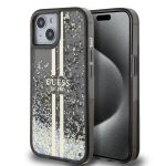 Nugarėlės dėklai Guess Apple Guess PC/TPU Liquid Glitter Gold Stripe Case for iPhone 15 Black 