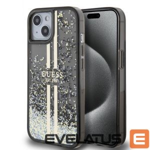 Nugarėlės dėklai Guess Apple Guess PC/TPU Liquid Glitter Gold Stripe Case for iPhone 15 Black 