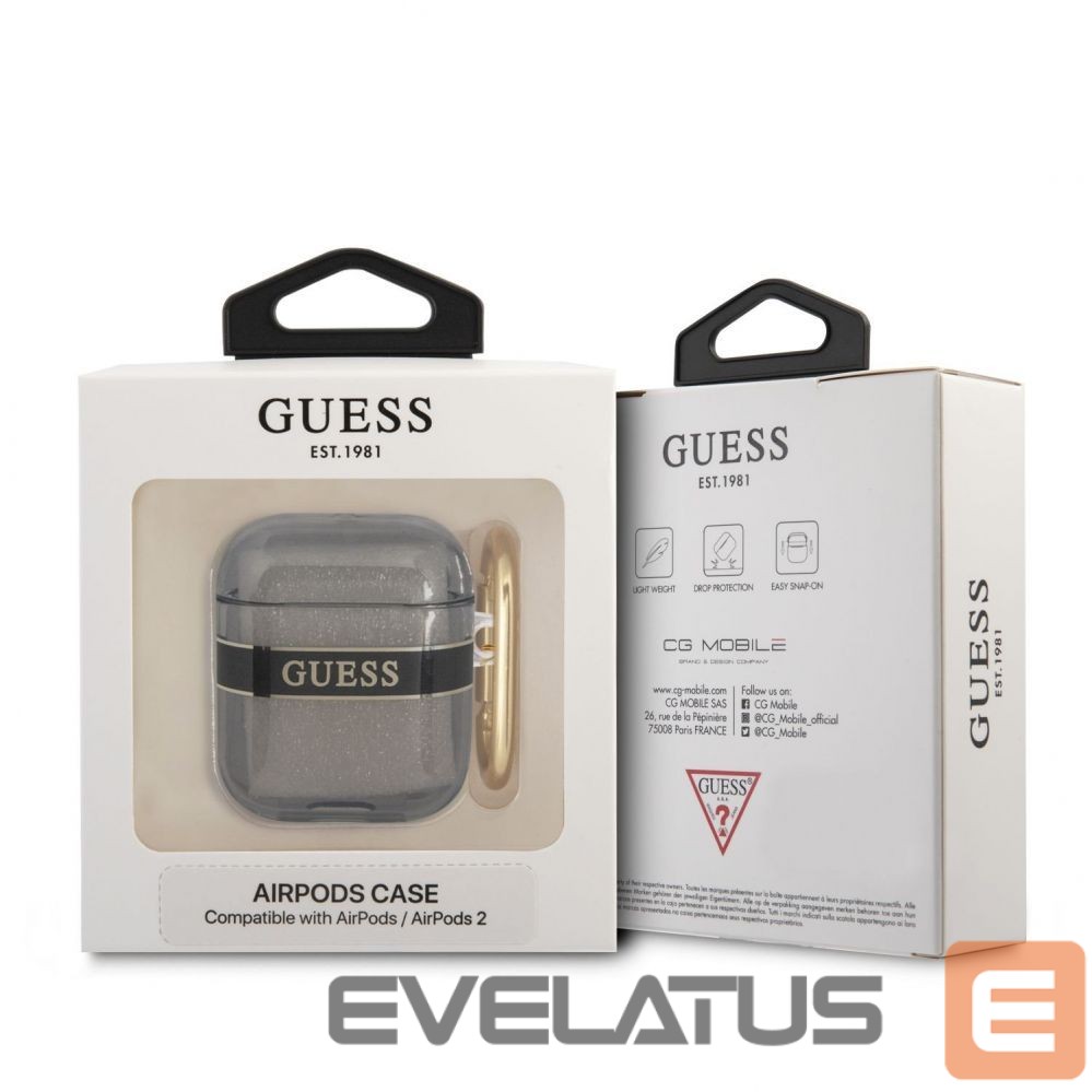Dėklai ausinėms Guess Apple Airpods 1/2 TPU Printed Stripe Case Black