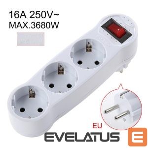 Adapteris CP  EU3 Perfect Travel Slim 180 degree Euro Power Socket expander to 3x plug 250V 16A Black
