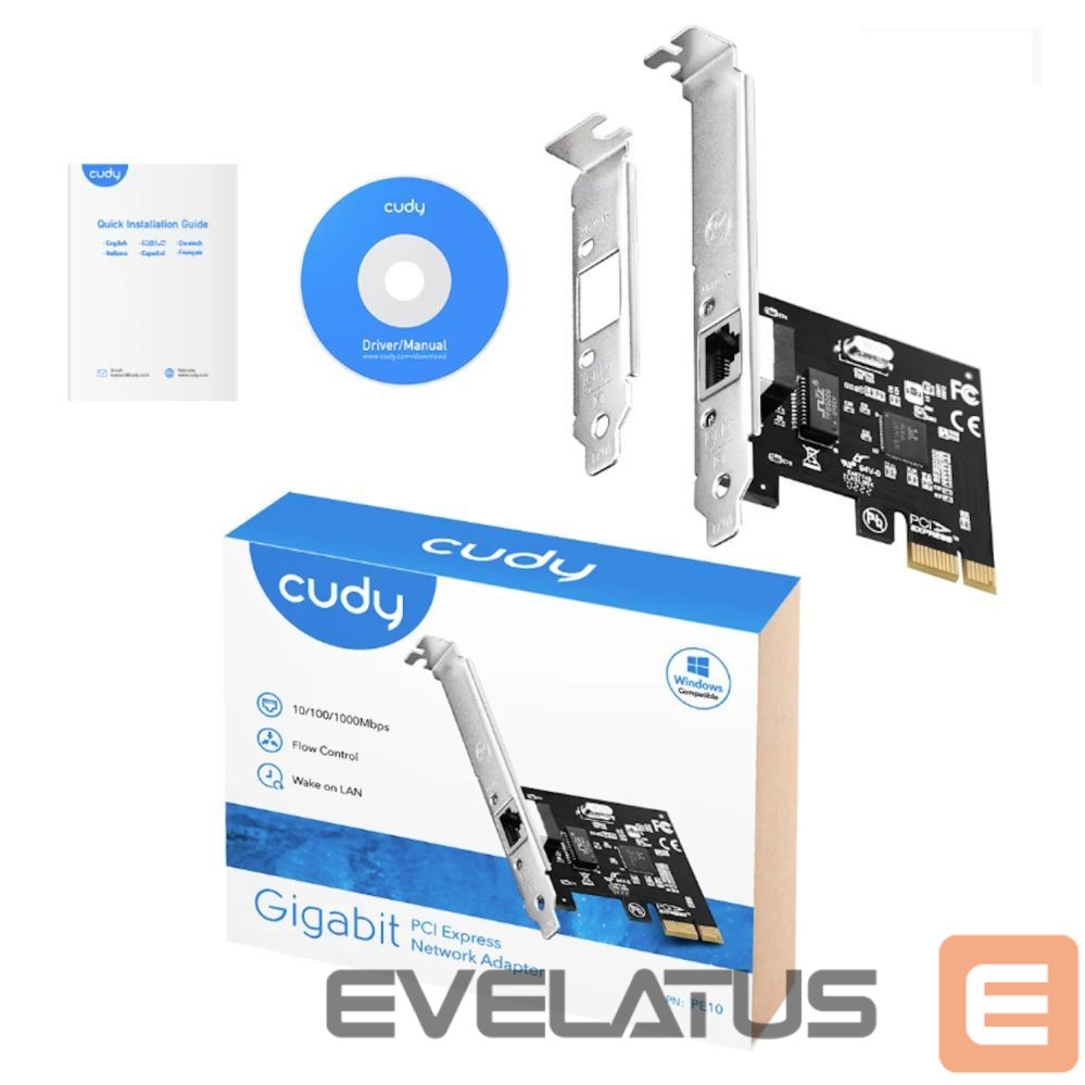 Jungikliai Cudy PE10 NetPro Gigabit Ethernet PCIe Adapter Realtek Chipset Auto MDI MDIX Black
