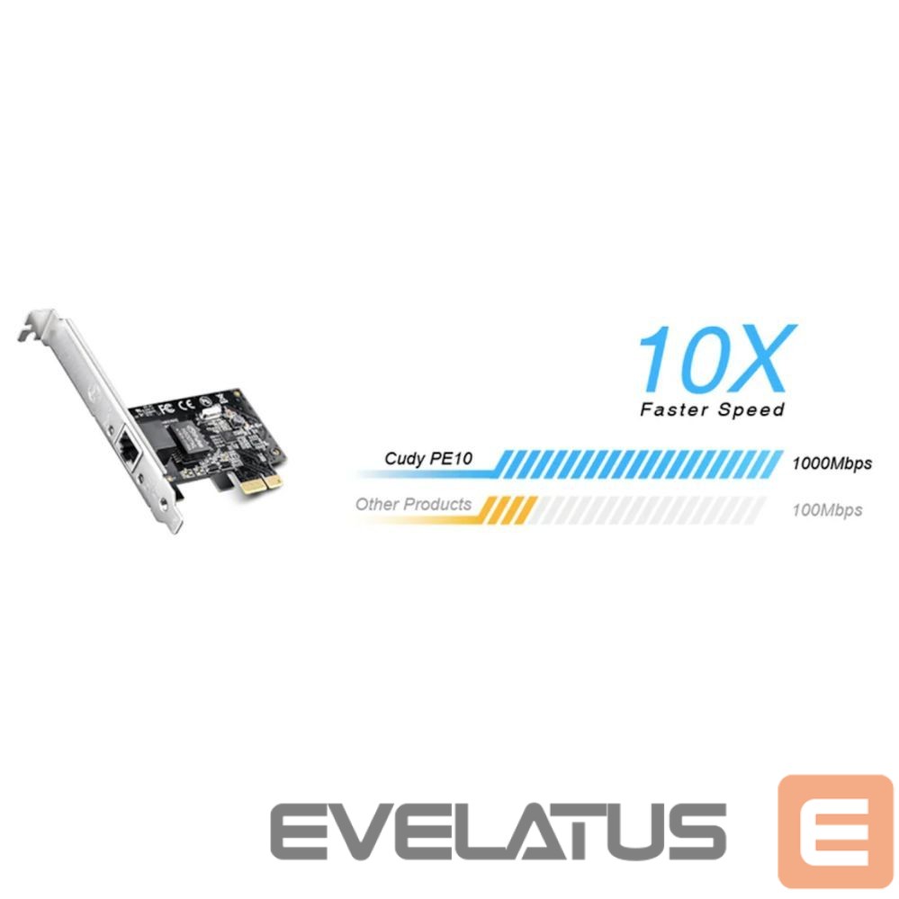 Jungikliai Cudy PE10 NetPro Gigabit Ethernet PCIe Adapter Realtek Chipset Auto MDI MDIX Black
