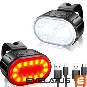 LED žibintuvėlis Elight  LED Bicycle Light Set USB Rechargeable Headlight & Taillight Black