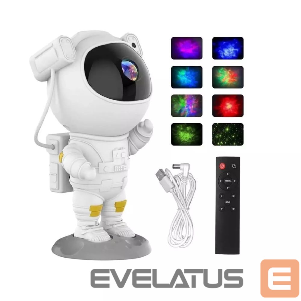 LED Prožektorius CP 3D Astronout 360 degree Rotate Head Star Sky & Nebula projector with Remote White