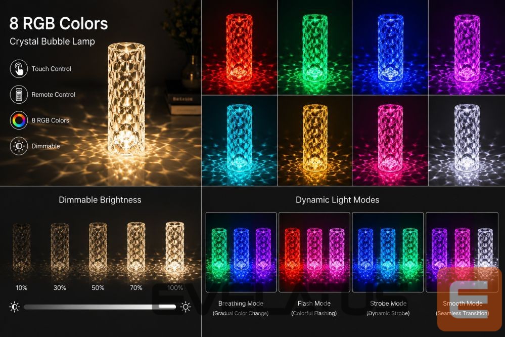 Stalinė lempa iLike Crystal Bubble Touch RGB LED Table Lamp with Bluetooth Speaker