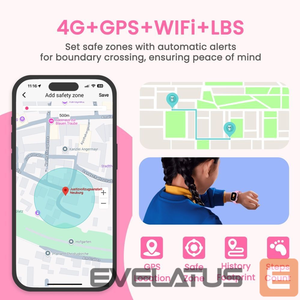 Išmanusis laikrodis LAGENIO K3 4G Kids Smart Watch Pink