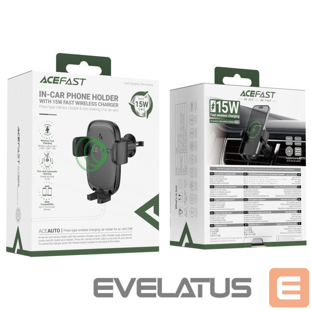 Automatinis laikiklis Acefast D48 Car Air Vent Mount with Wireless Charger Black
