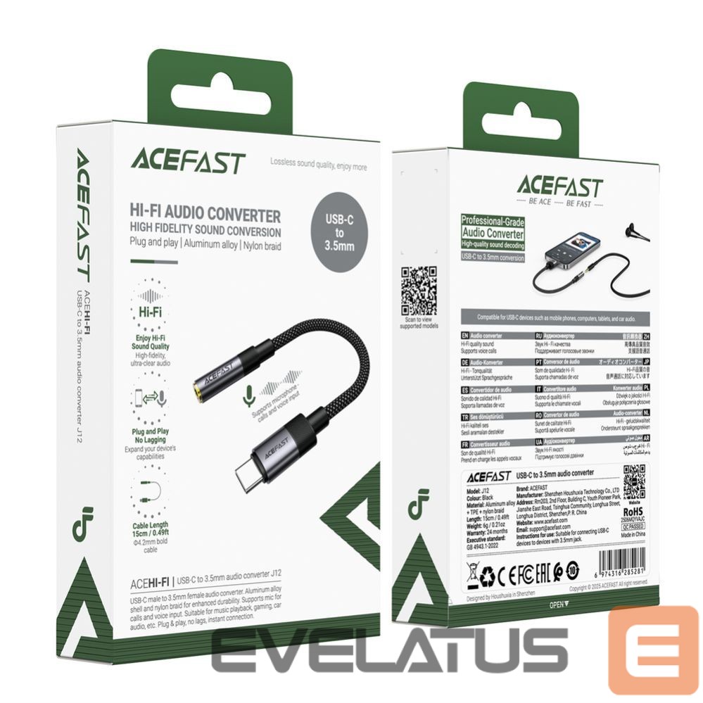 Adapteriai Acefast USB-C to 3.5mm Acefast J12 Audio Adapter Black