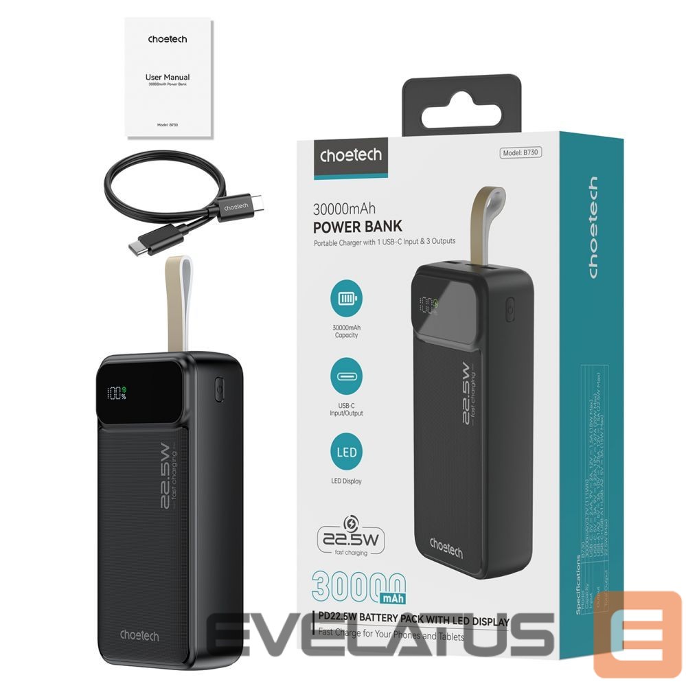 Išorinė baterija Choetech Choetech Power Bank 30000 mAh Black