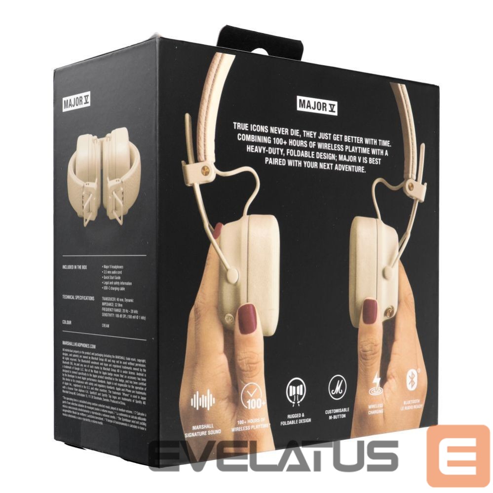 Belaidės ausinės Marshall Wireless headphones Marshall Major V cream
