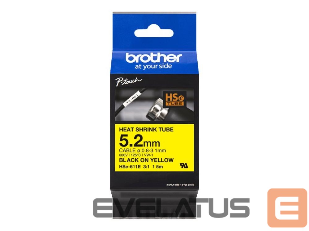 Eksploatacinės medžiagos spausdintuvams Brother | HSe-611E Heat shrink tube | Black On Yellow | TZe | Roll (0.52 cm x 1.5 m) | 0.52 x 150 cm